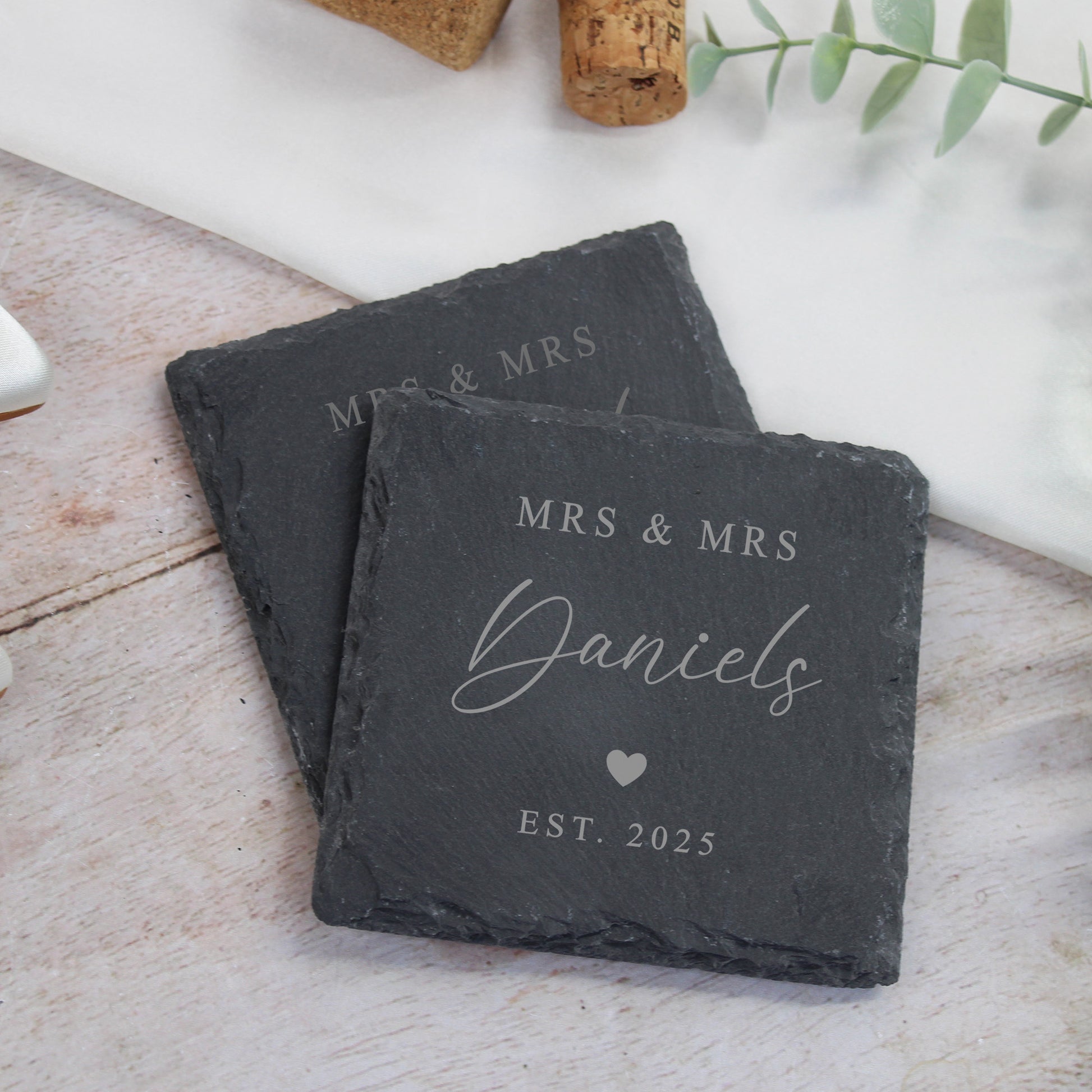 Personalised Mr & Mrs Square Slate Coaster - Set of 2