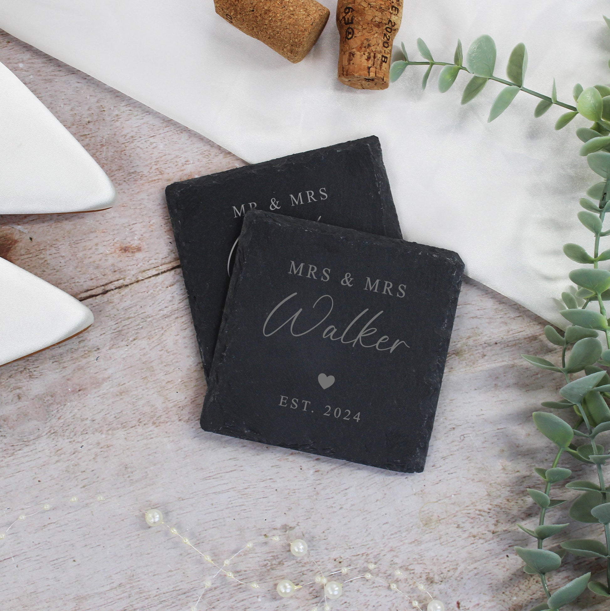 Personalised Mr & Mrs Square Slate Coaster - Set of 2