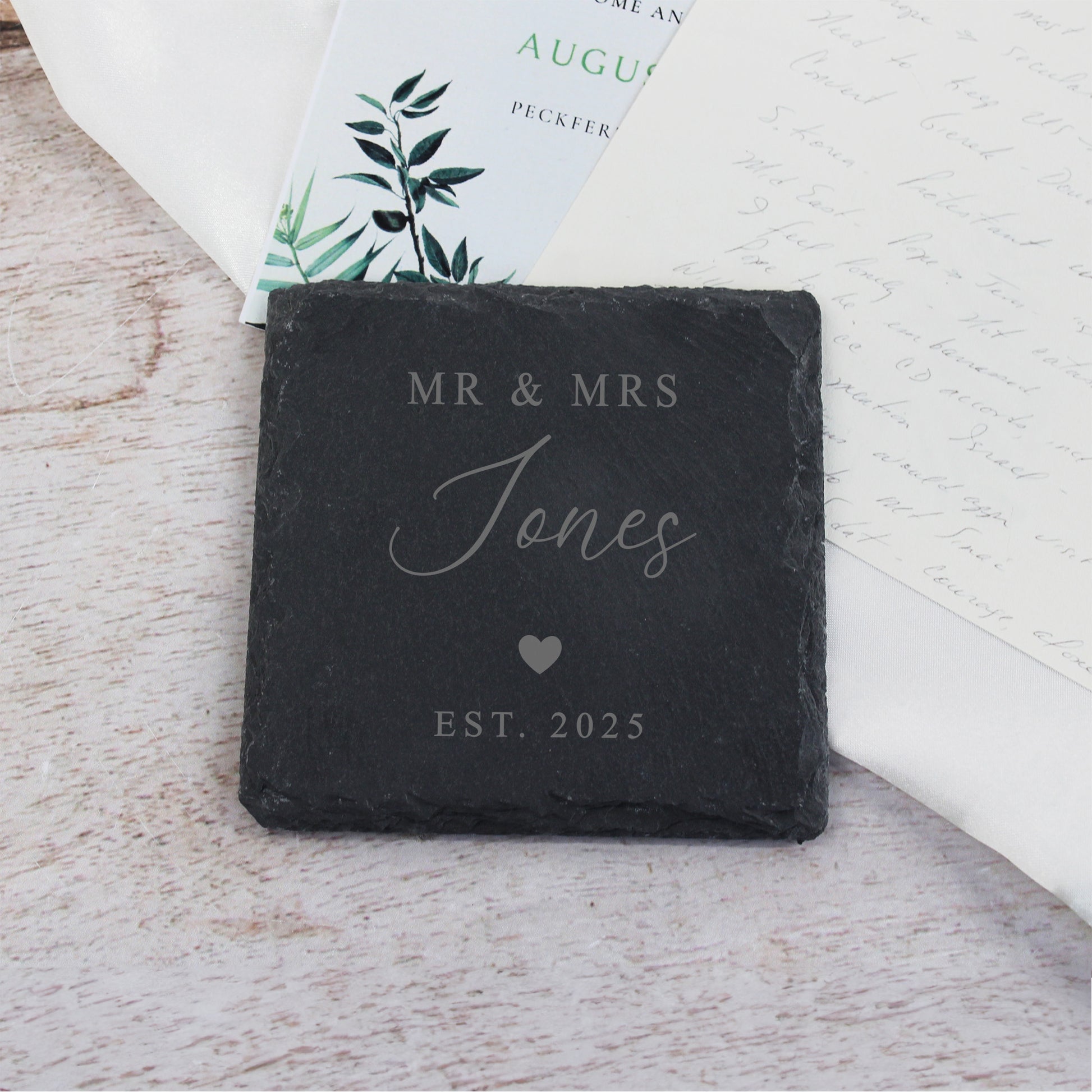Personalised Mr & Mrs Square Slate Coaster - Set of 2