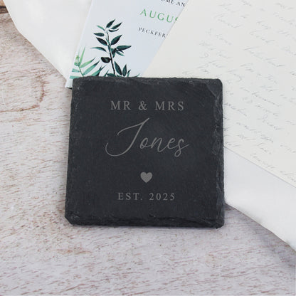 Personalised Mr & Mrs Square Slate Coaster - Set of 2