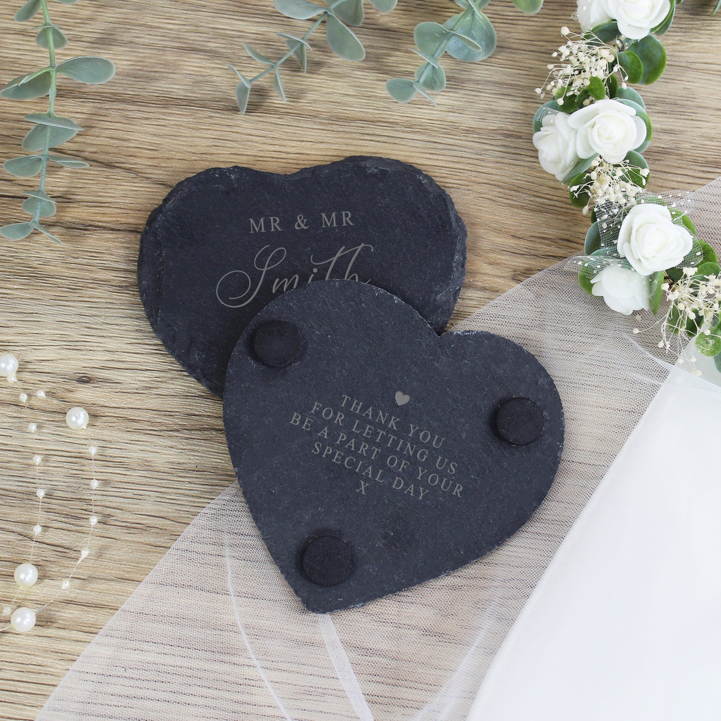 Personalised Mr & Mrs Heart Slate Coaster