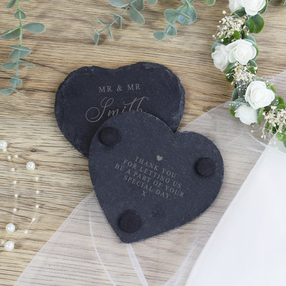 Personalised Mr & Mrs Heart Slate Coaster