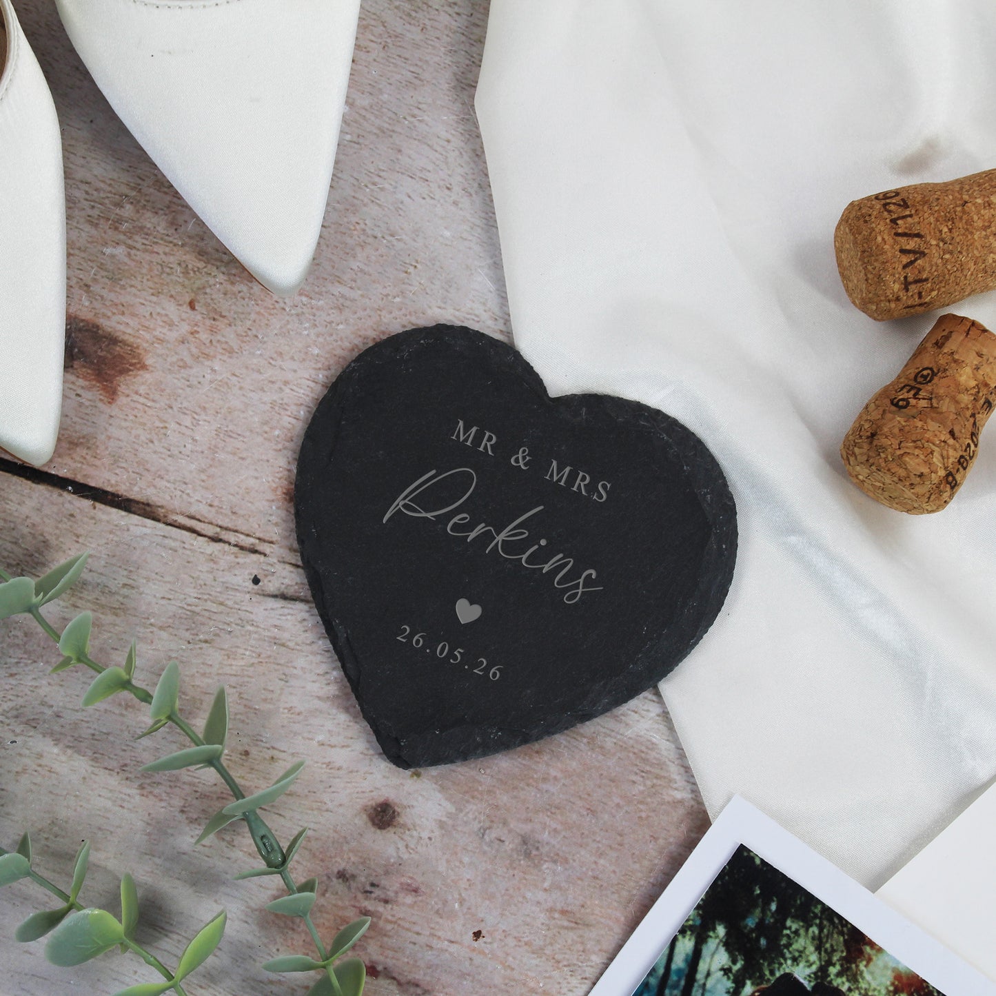 Personalised Mr & Mrs Heart Slate Coaster