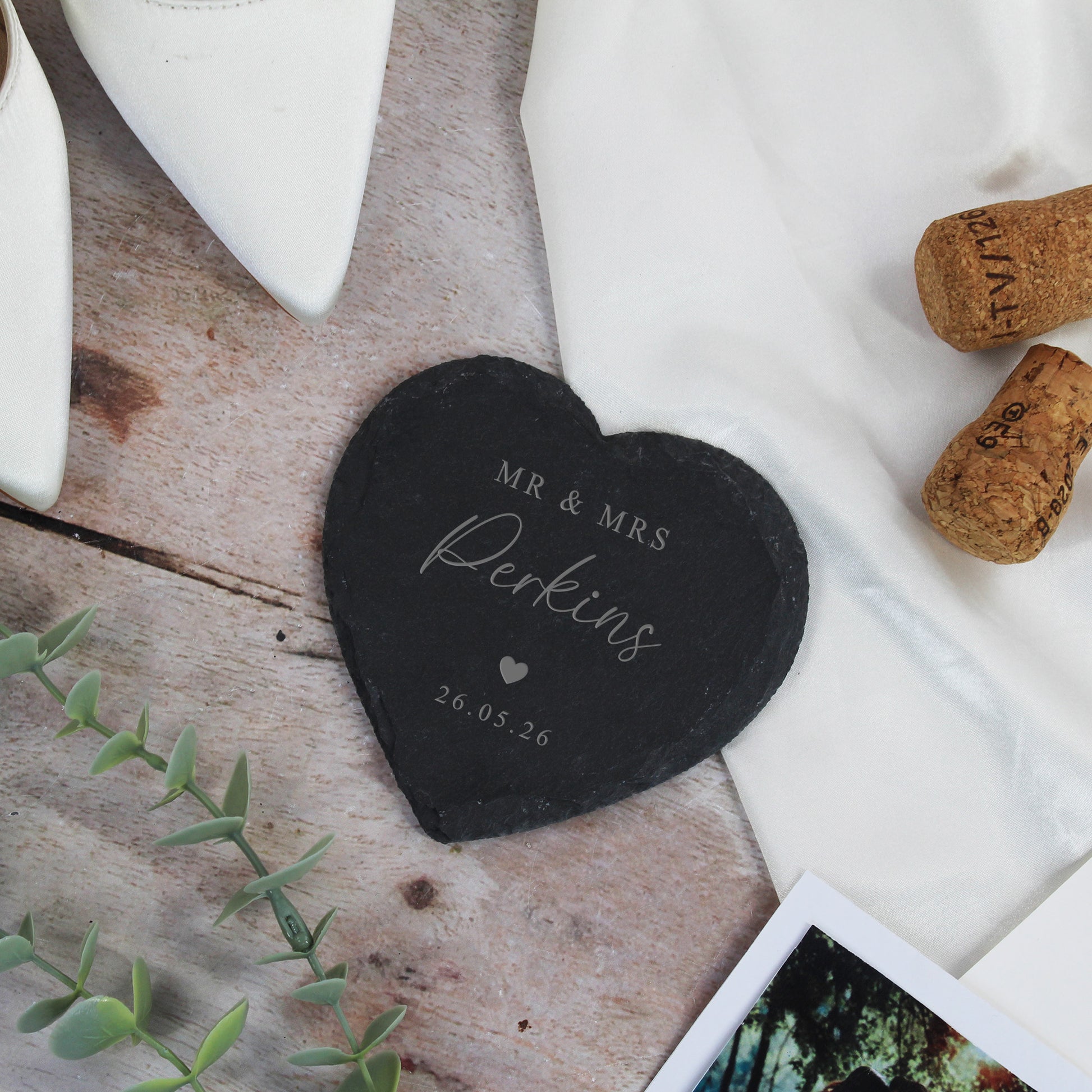 Personalised Mr & Mrs Heart Slate Coaster