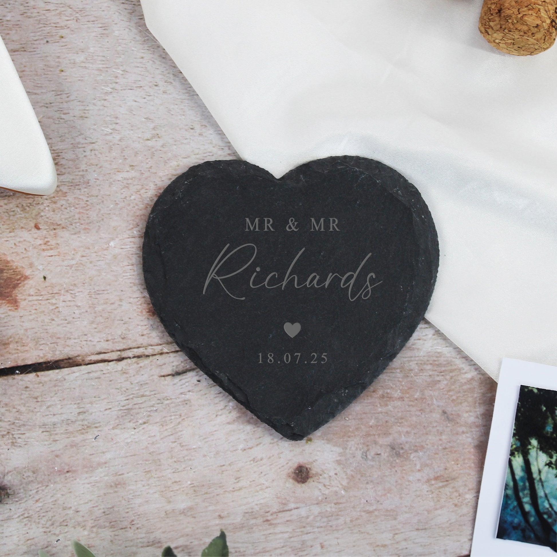 Personalised Mr & Mrs Heart Slate Coaster
