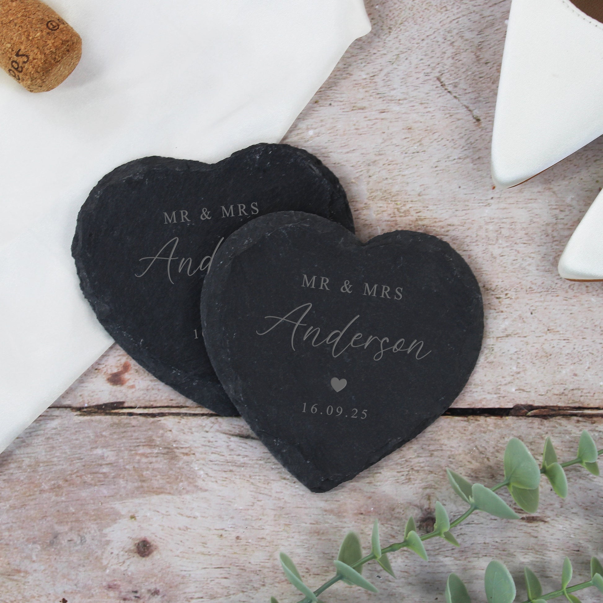 Personalised Mr & Mrs Heart Slate Coaster