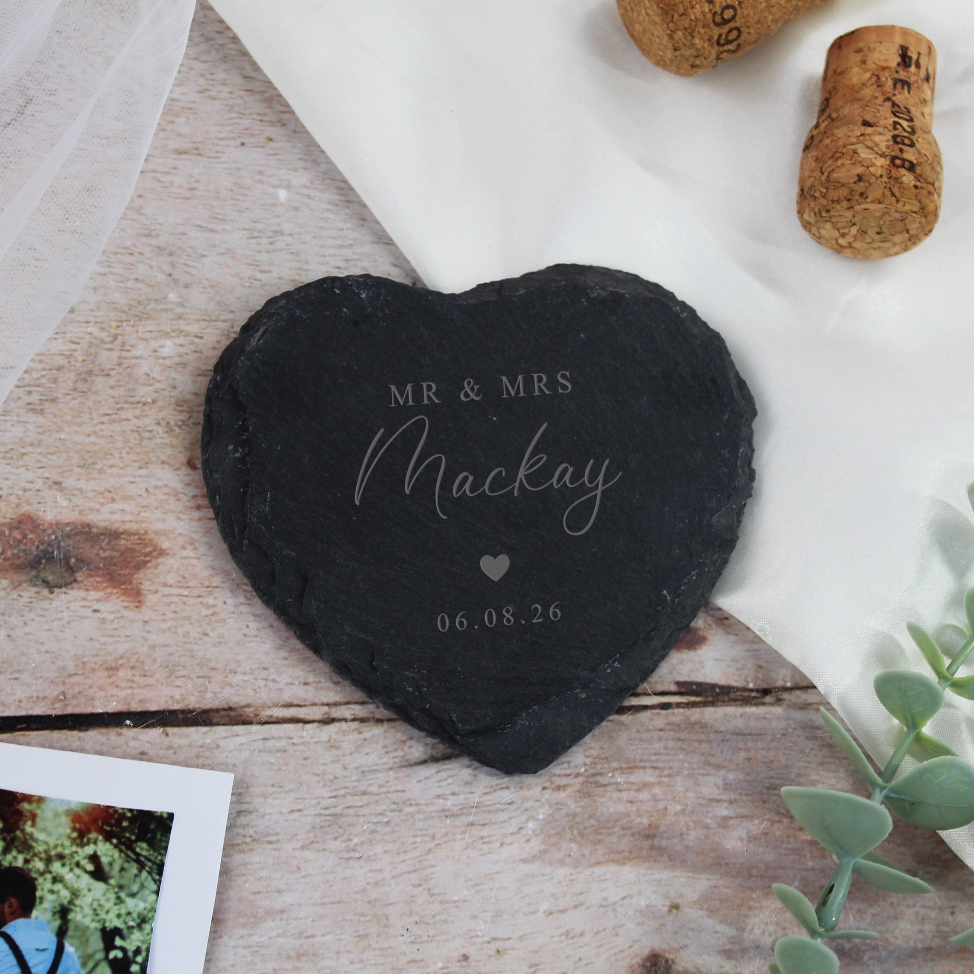 Personalised Mr & Mrs Heart Slate Coaster