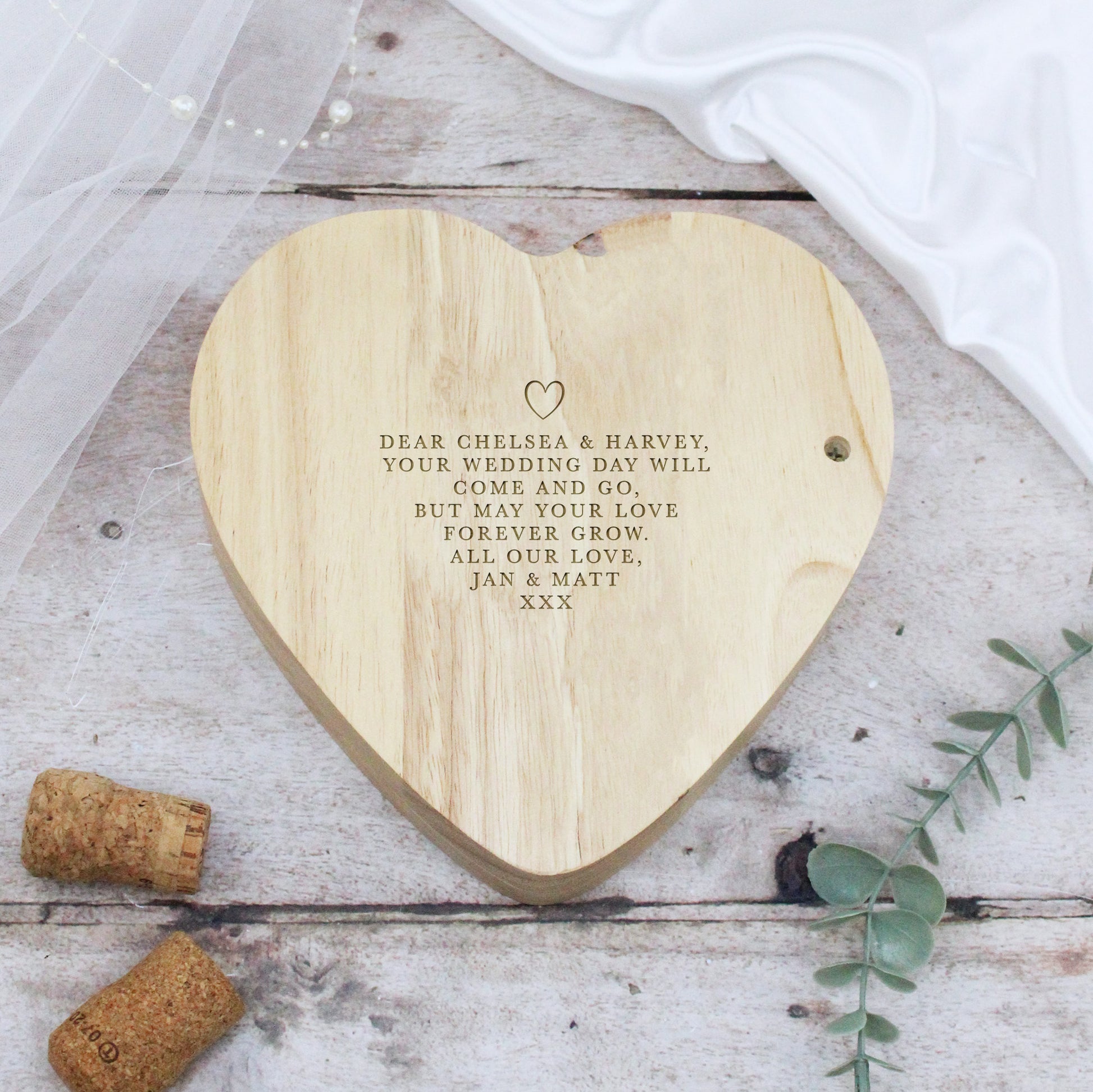 Personalised Mr & Mrs Heart Shaped Cheeseboard with Tools