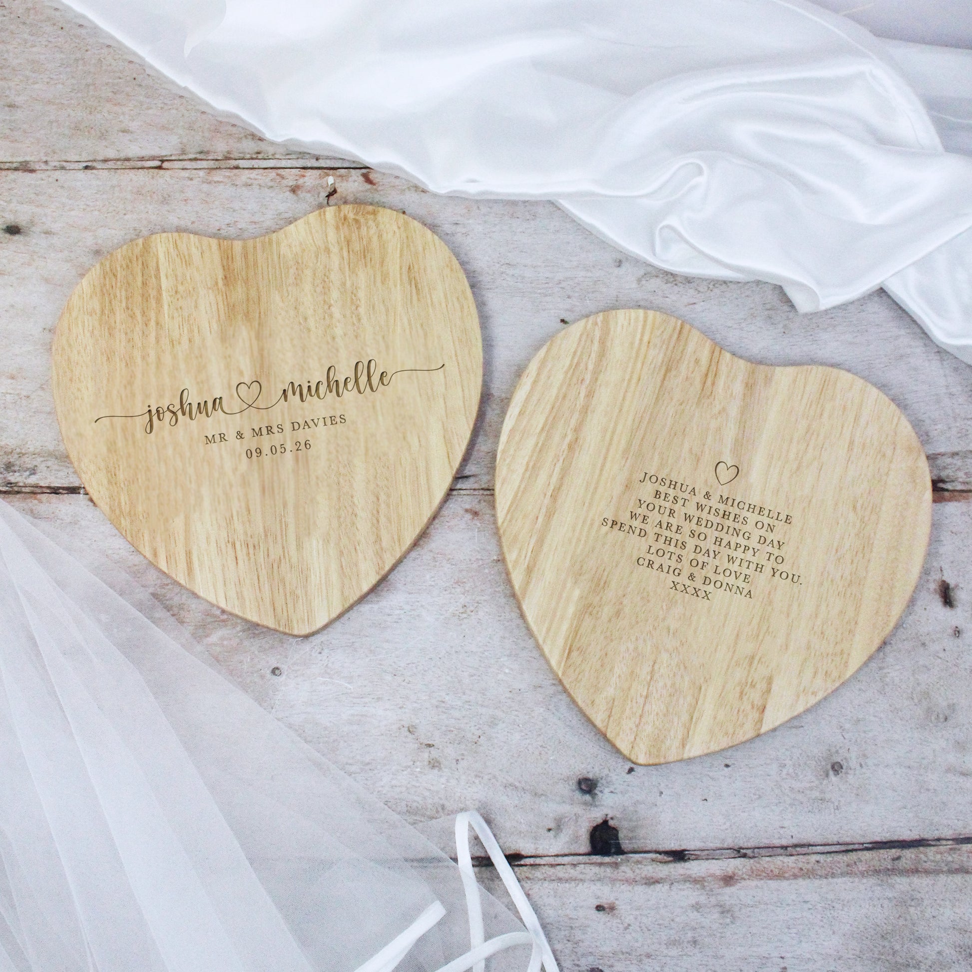 Personalised Heart Shaped Mr & Mrs Wooden Chopping Board