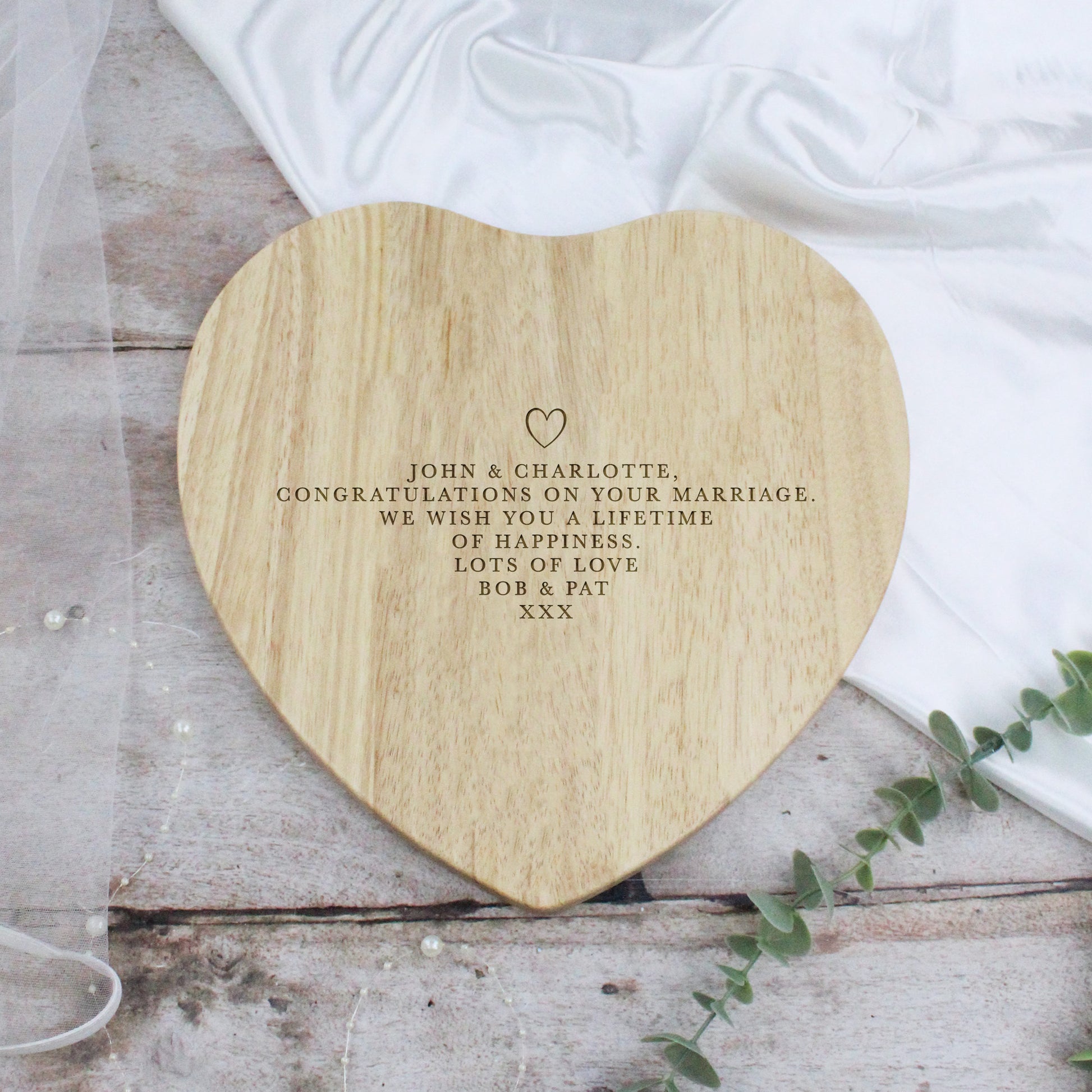 Personalised Heart Shaped Mr & Mrs Wooden Chopping Board