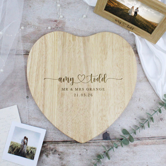 Personalised Heart Shaped Mr & Mrs Wooden Chopping Board