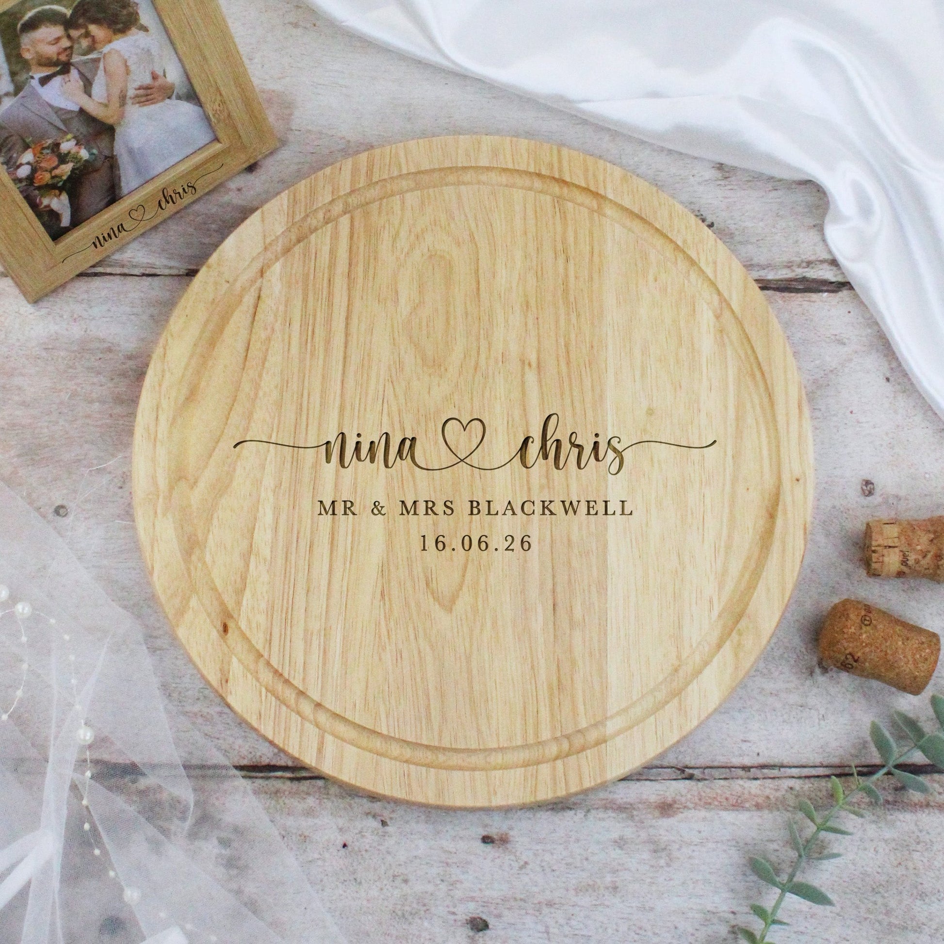 Personalised Round Mr & Mrs Chopping Board, 30cm