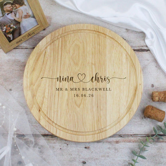 Personalised Round Mr & Mrs Chopping Board, 30cm