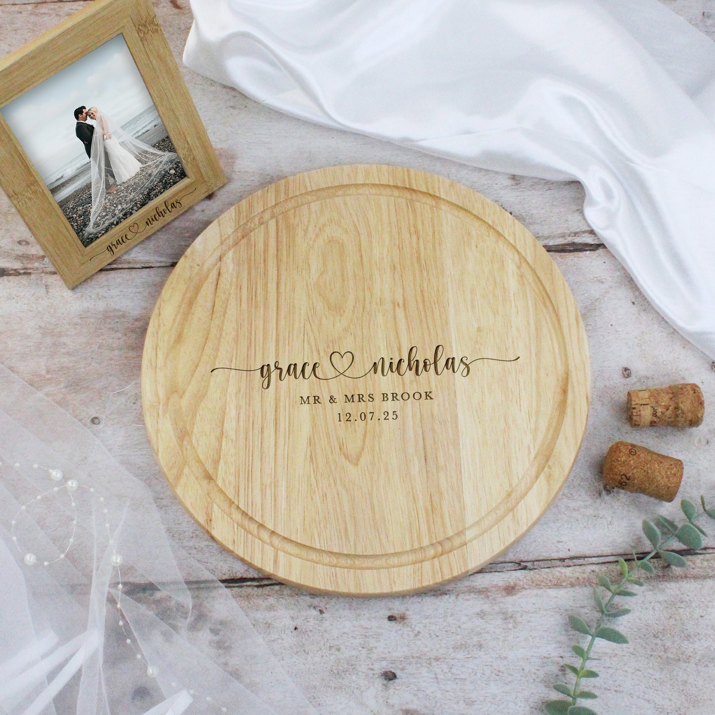 Personalised Round Mr & Mrs Chopping Board, 30cm