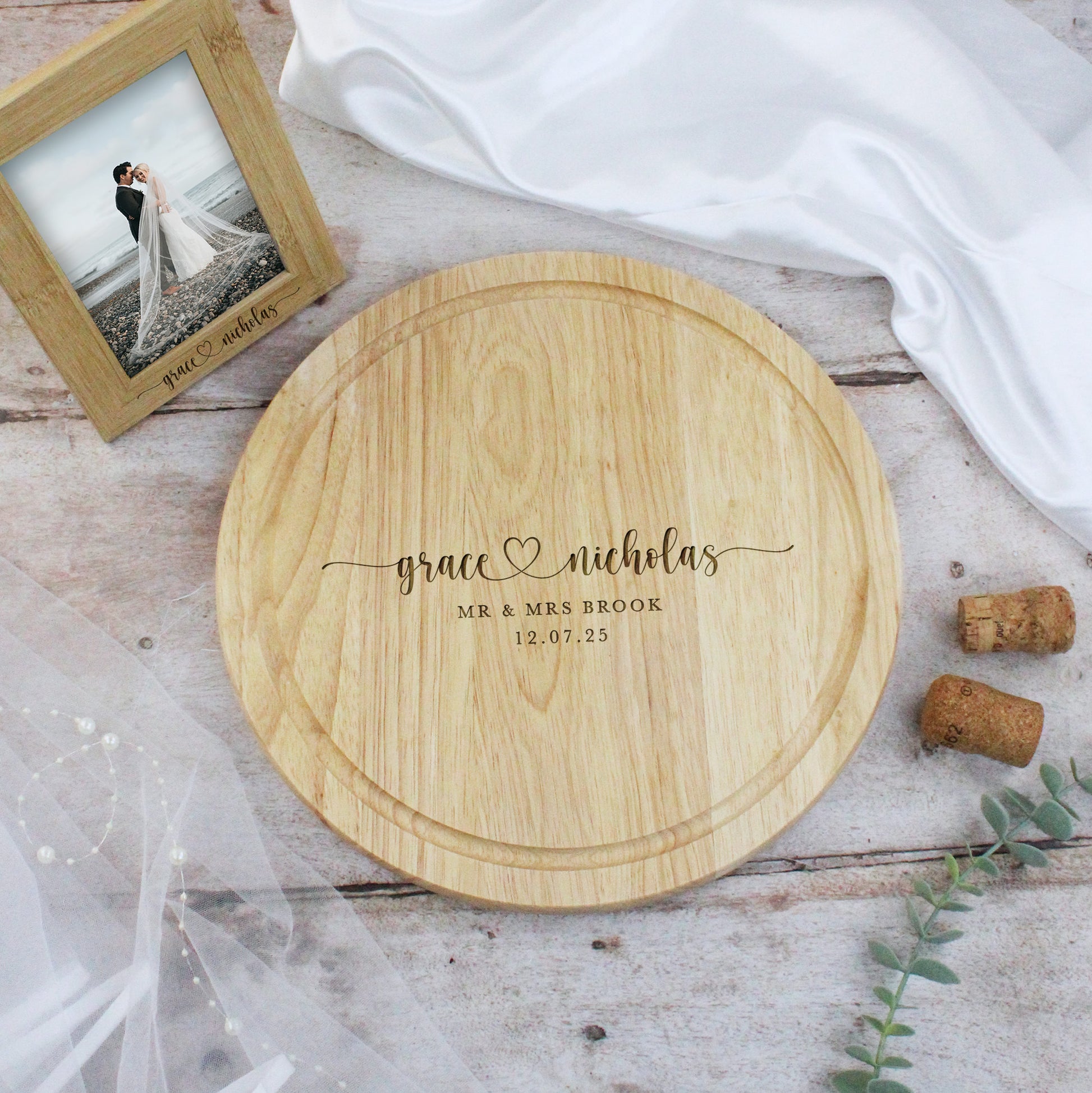 Personalised Round Mr & Mrs Chopping Board, 30cm