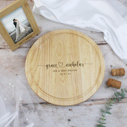 Personalised Round Mr & Mrs Chopping Board, 30cm