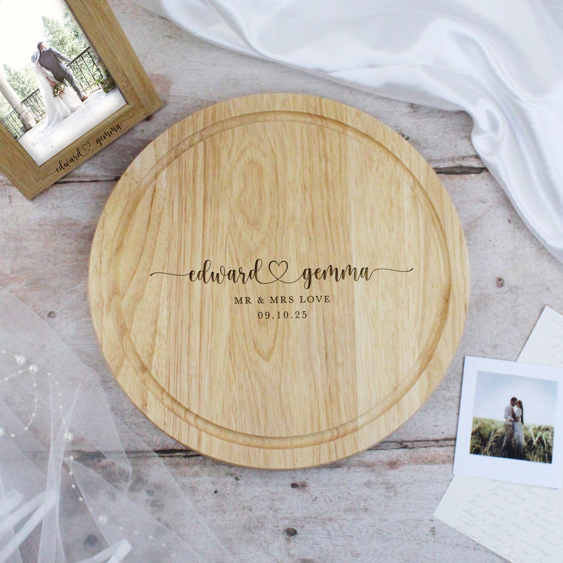 Personalised Round Mr & Mrs Chopping Board, 30cm