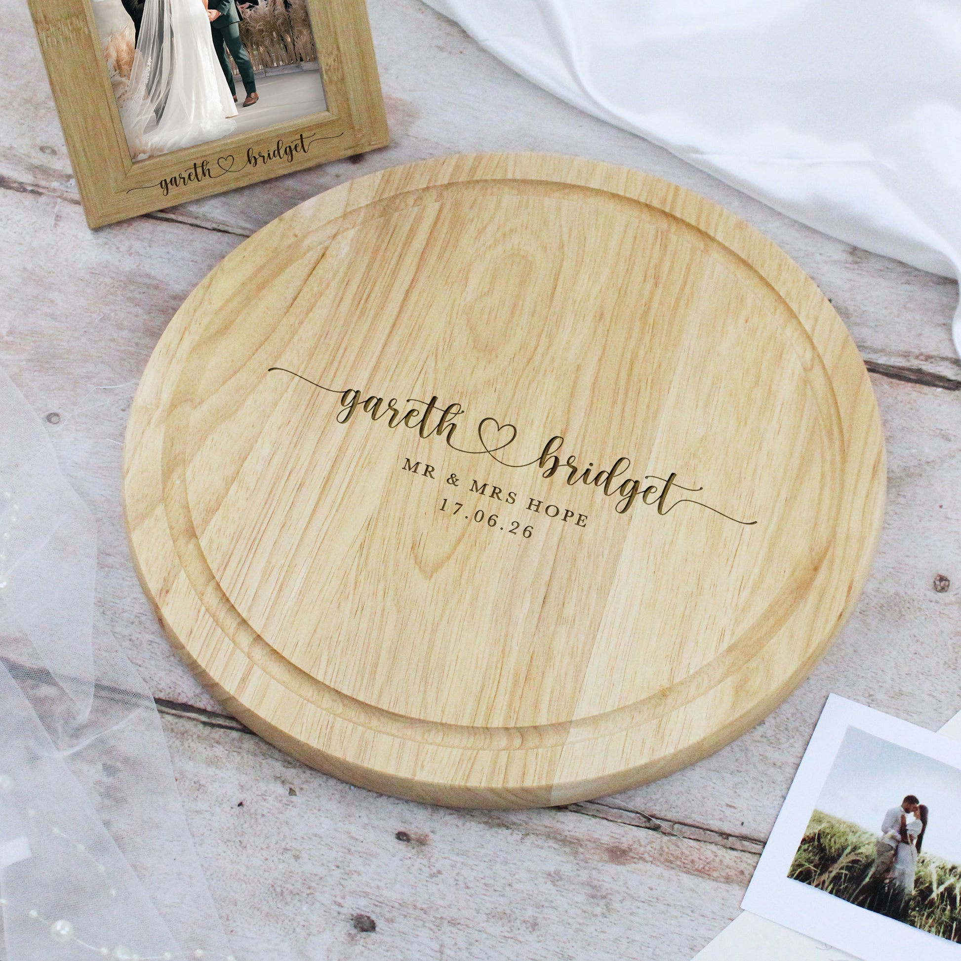 Personalised Round Mr & Mrs Chopping Board, 30cm