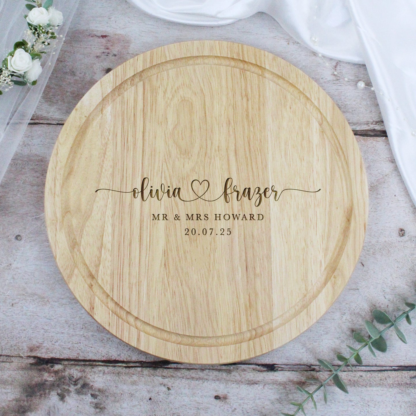 Personalised Round Mr & Mrs Chopping Board, 30cm