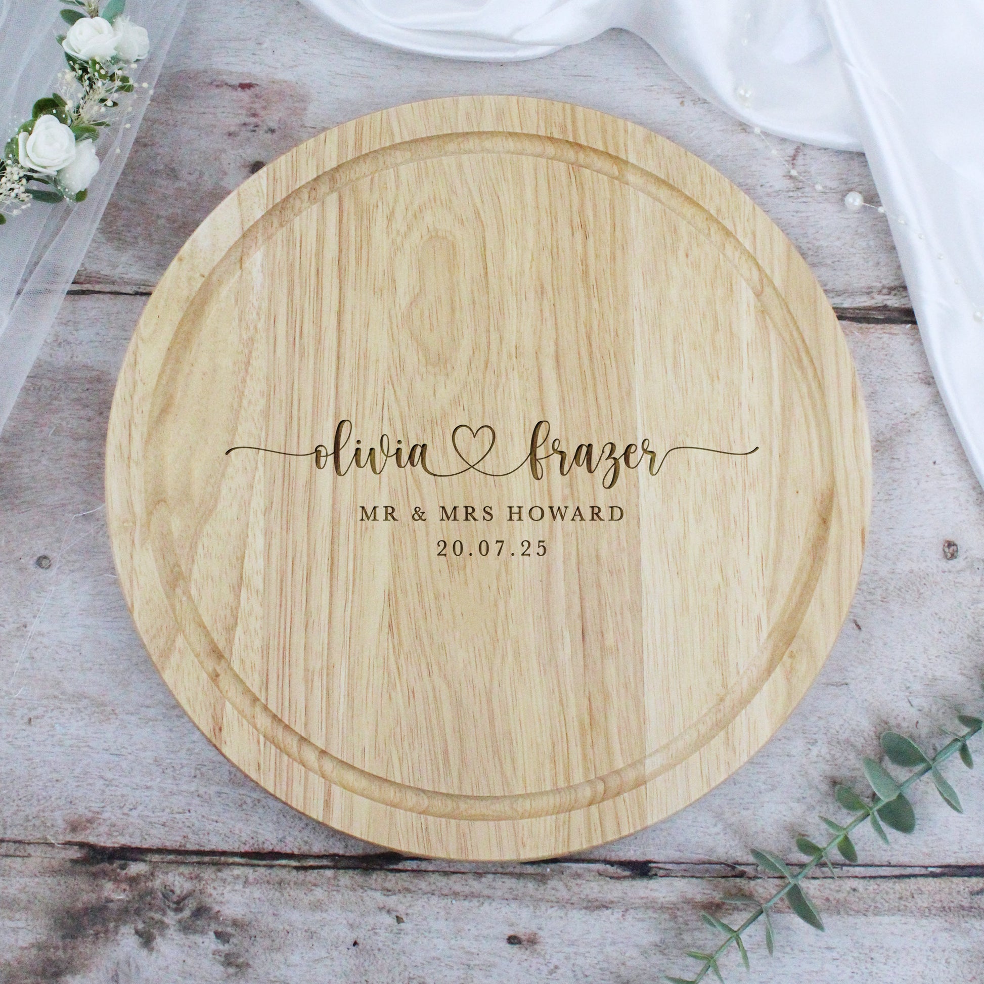 Personalised Round Mr & Mrs Chopping Board, 30cm