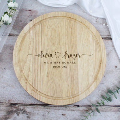 Personalised Round Mr & Mrs Chopping Board, 30cm