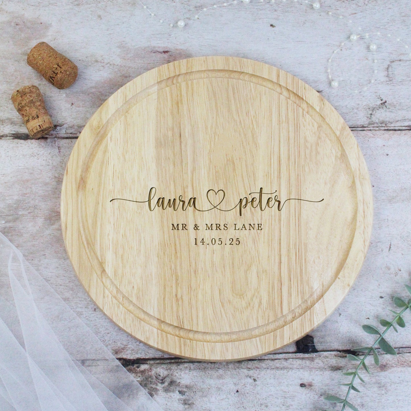 Personalised Round Mr & Mrs Chopping Board, 30cm