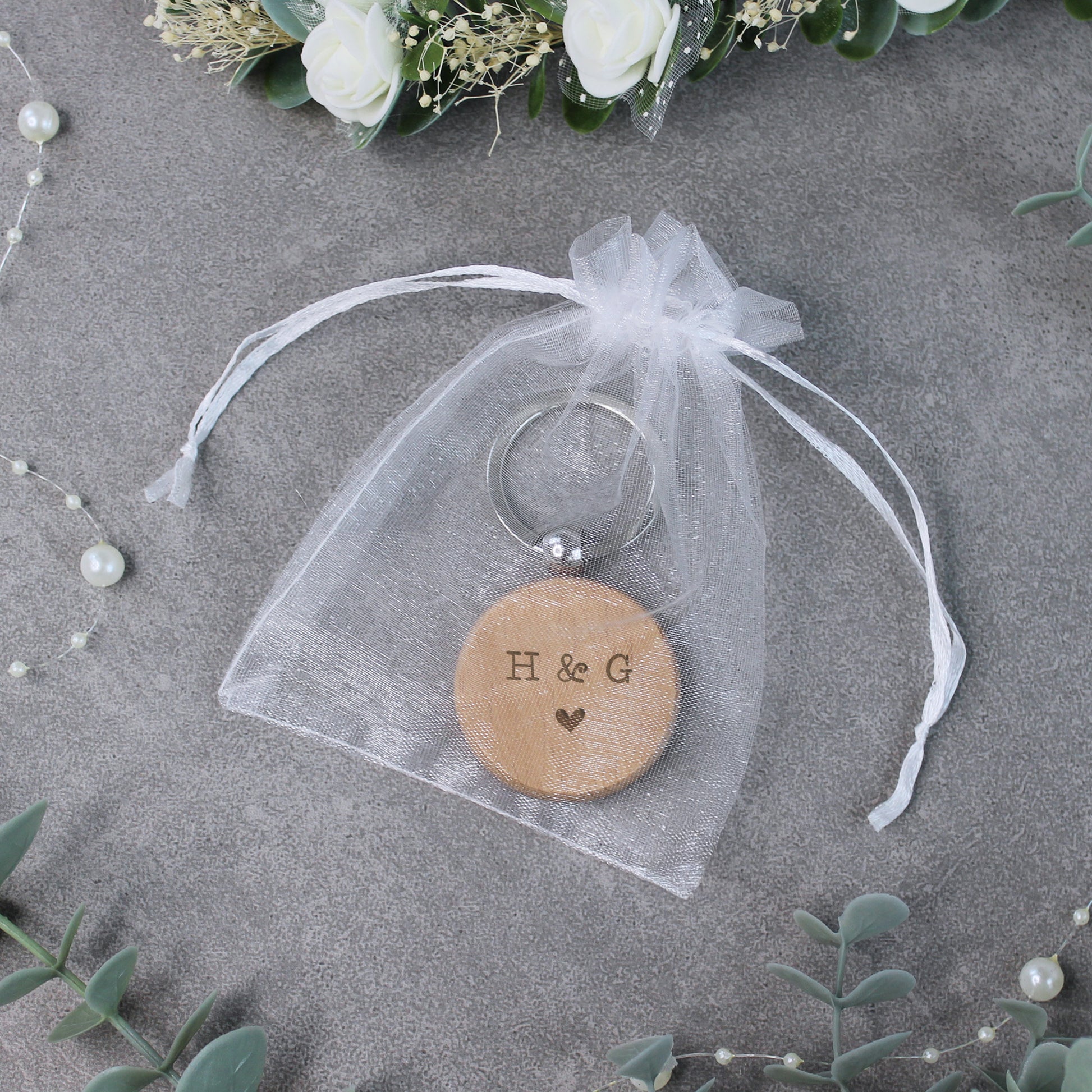 Personalised Wooden Keyrings with Couples Initials - Set of 2