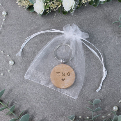 Personalised Wooden Keyrings with Couples Initials - Set of 2