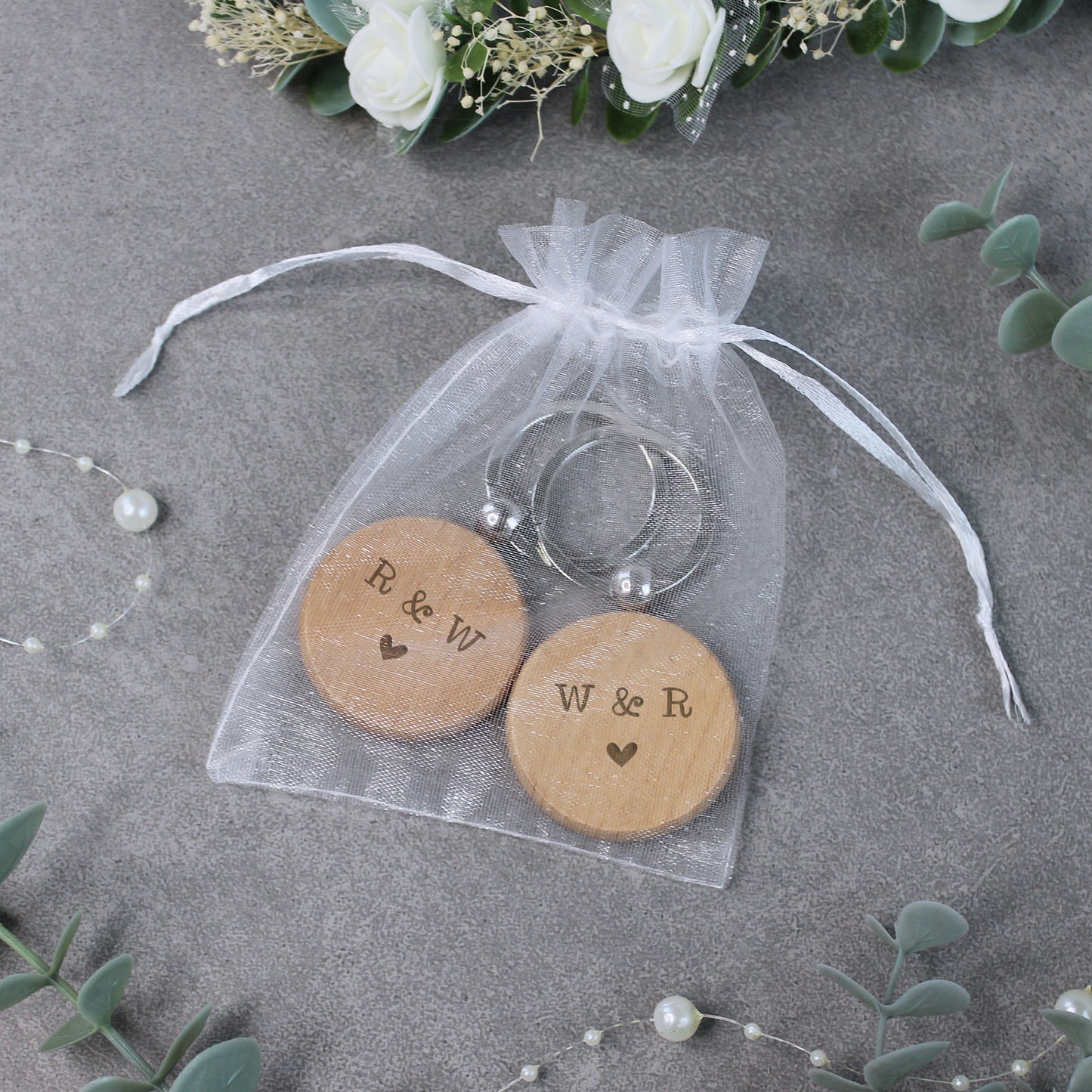Personalised Wooden Keyrings with Couples Initials - Set of 2