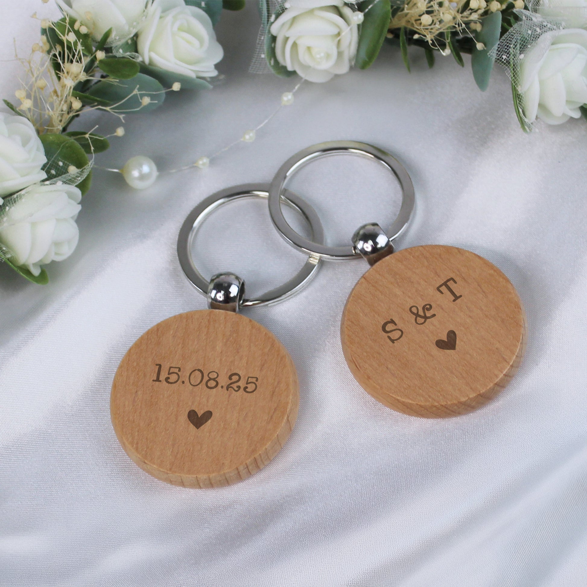 Personalised Wooden Keyrings with Couples Initials - Set of 2