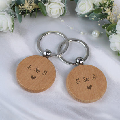 Personalised Wooden Keyrings with Couples Initials - Set of 2