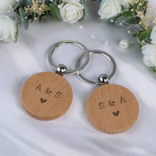 Personalised Wooden Keyrings with Couples Initials - Set of 2