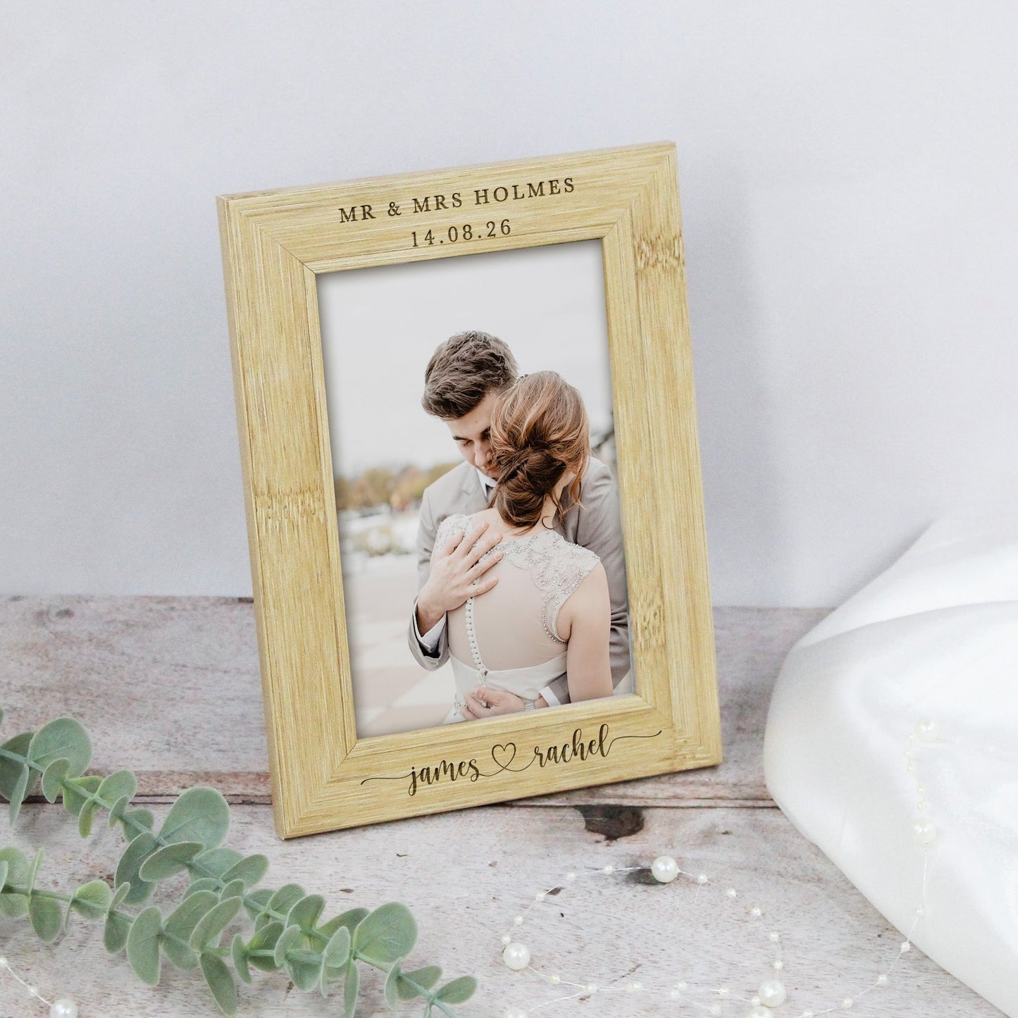 Personalised Wooden Mr & Mrs Wedding Photo Frame