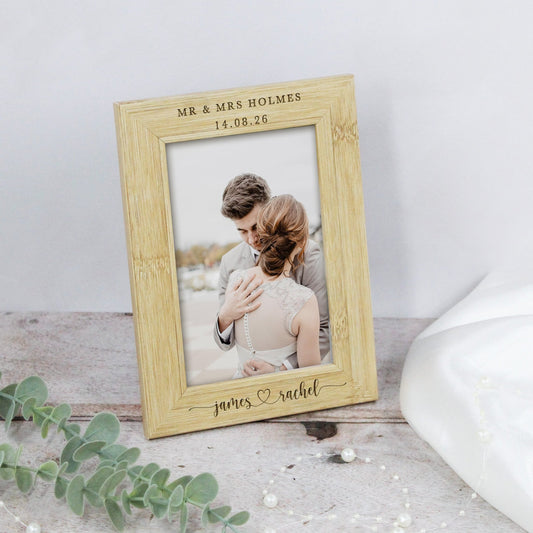 Personalised Wooden Mr & Mrs Wedding Photo Frame
