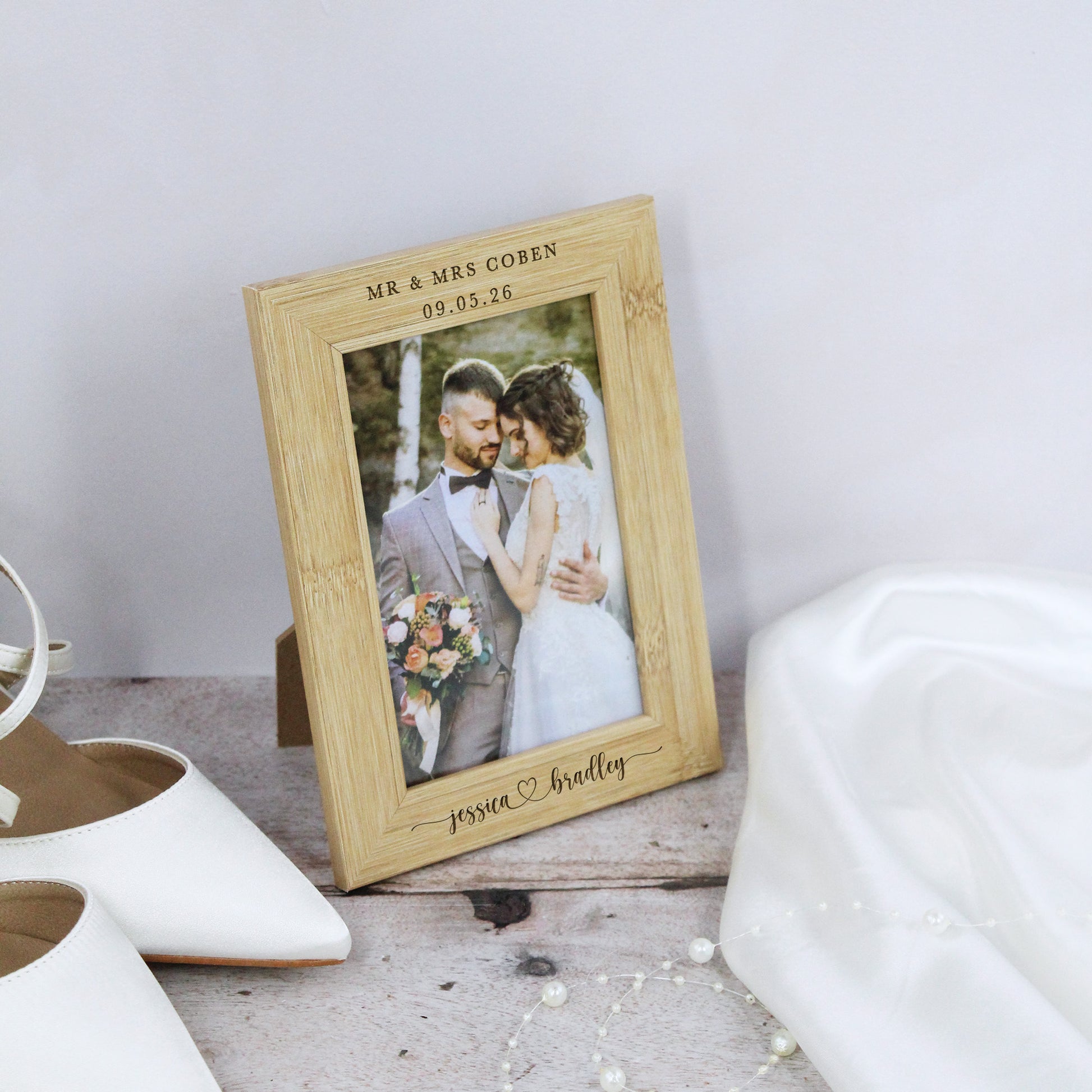 Personalised Wooden Mr & Mrs Wedding Photo Frame