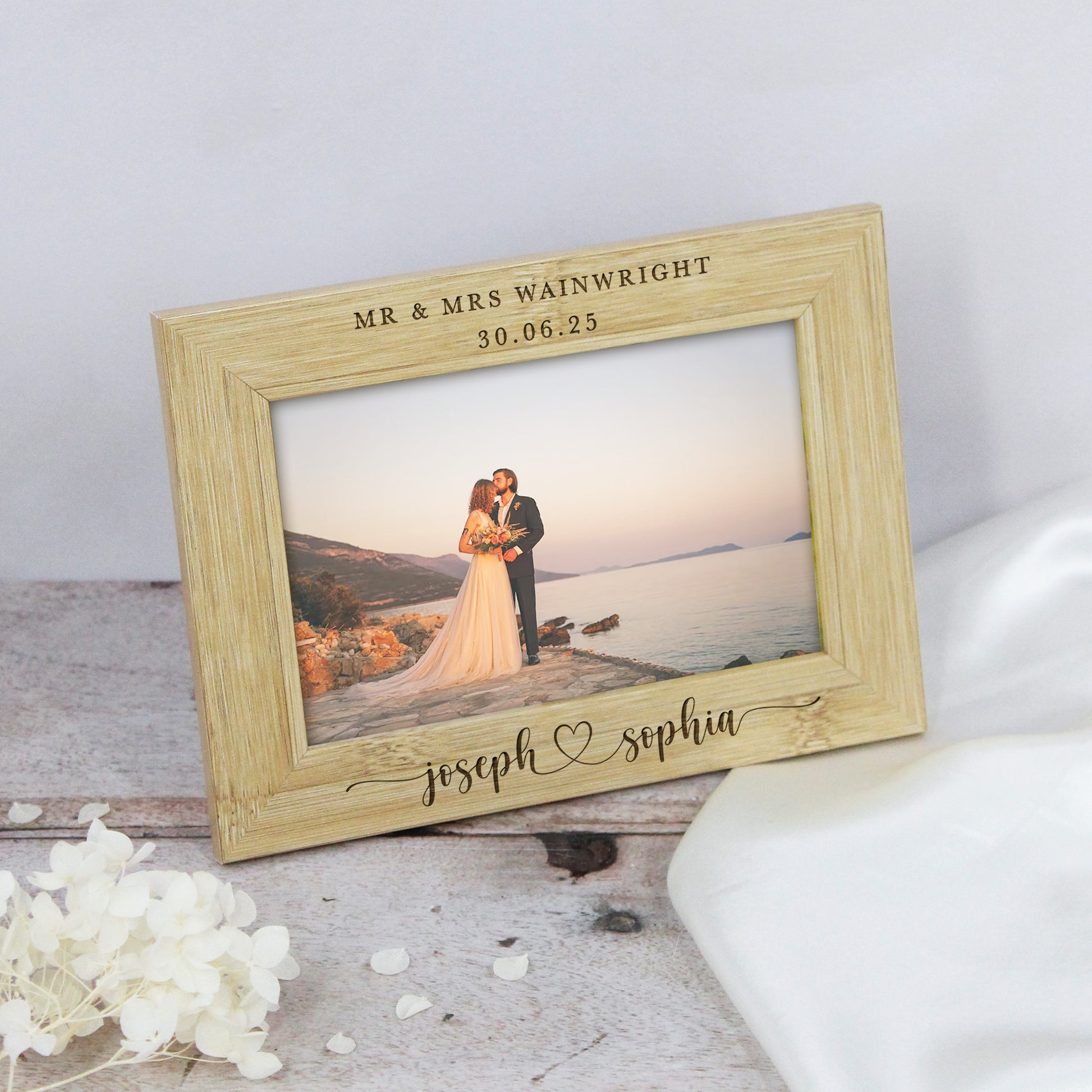Personalised Wooden Mr & Mrs Wedding Photo Frame