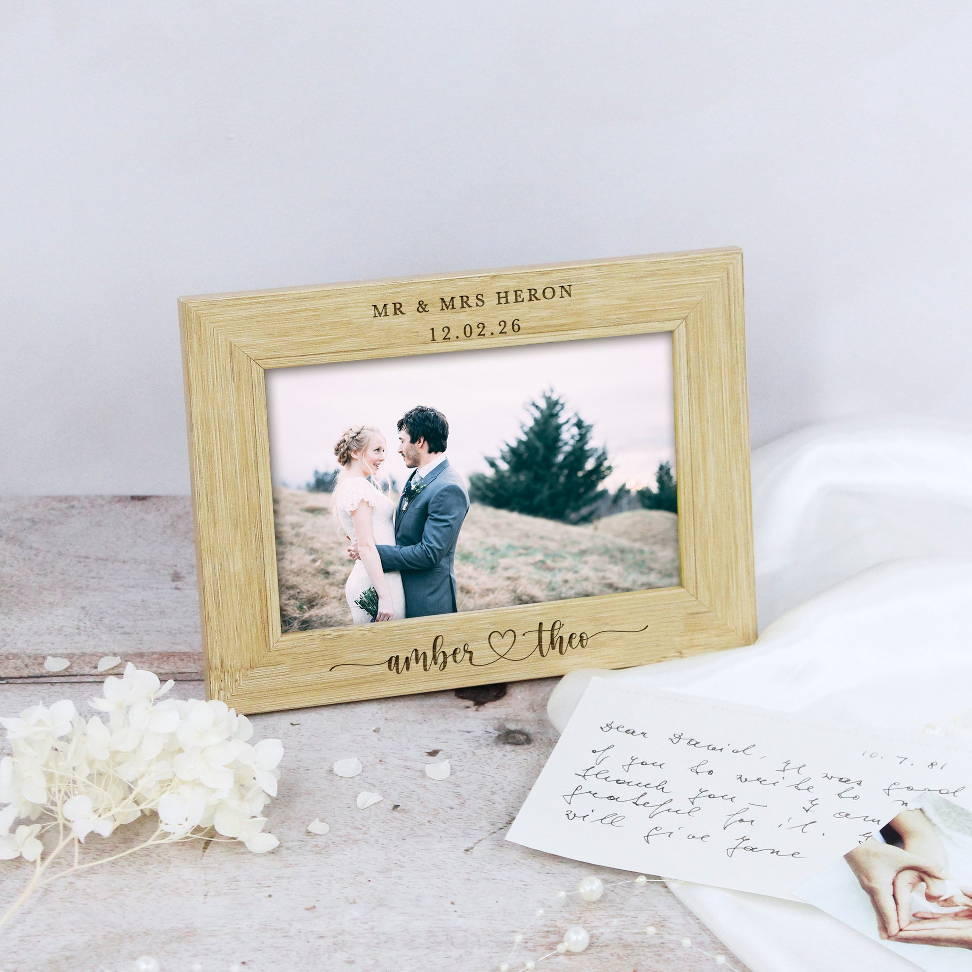 Personalised Wooden Mr & Mrs Wedding Photo Frame