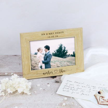 Personalised Wooden Mr & Mrs Wedding Photo Frame