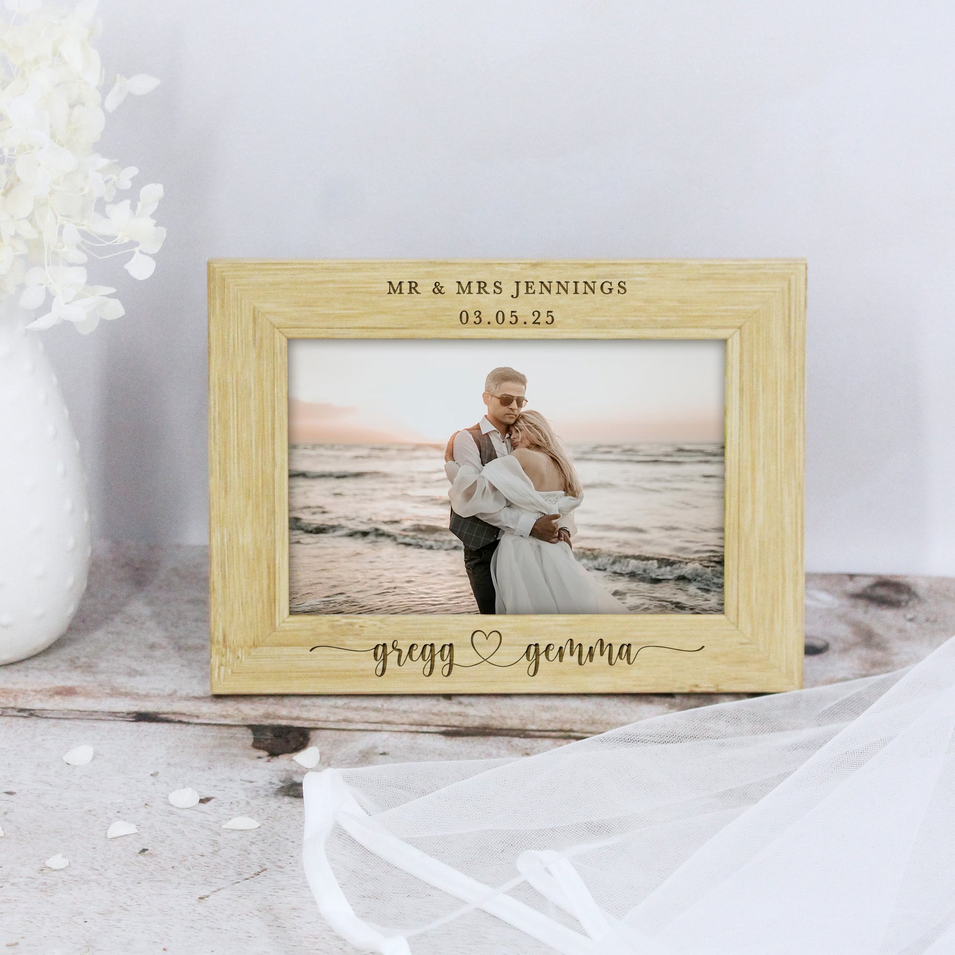 Personalised Wooden Mr & Mrs Wedding Photo Frame