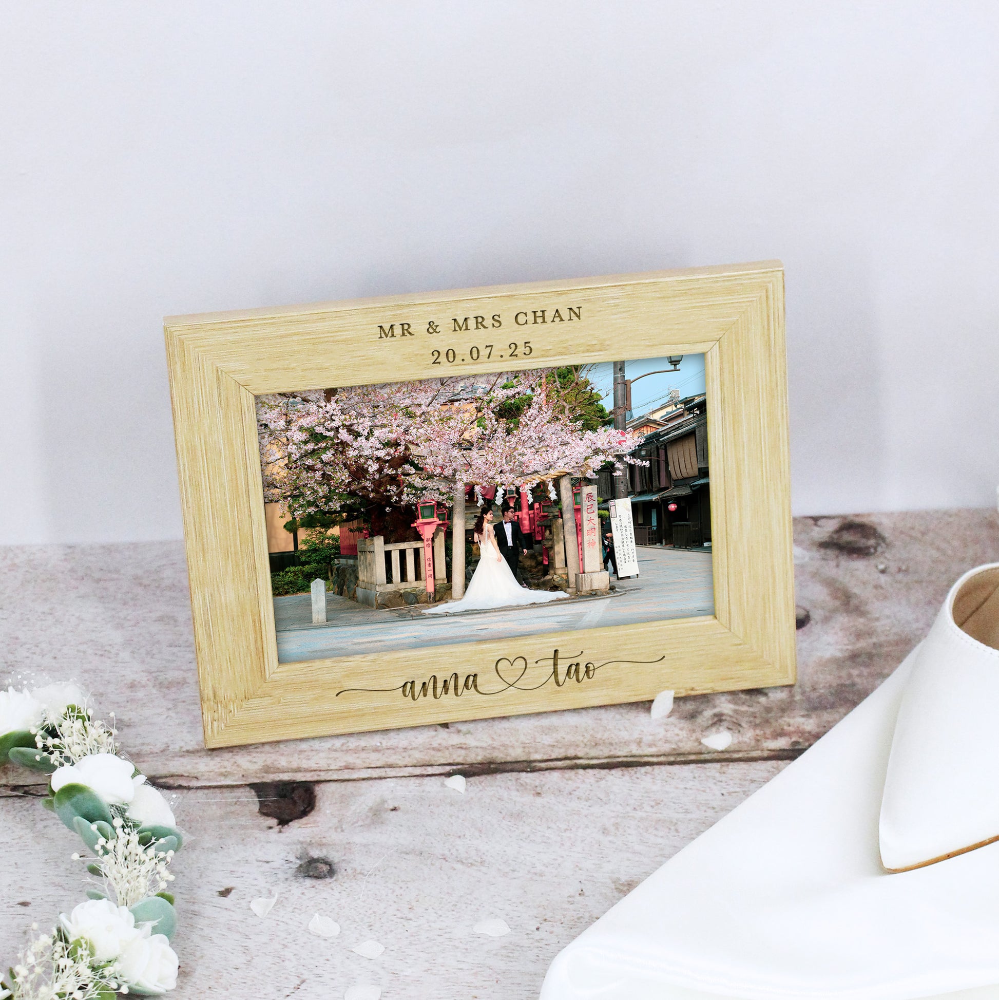 Personalised Wooden Mr & Mrs Wedding Photo Frame