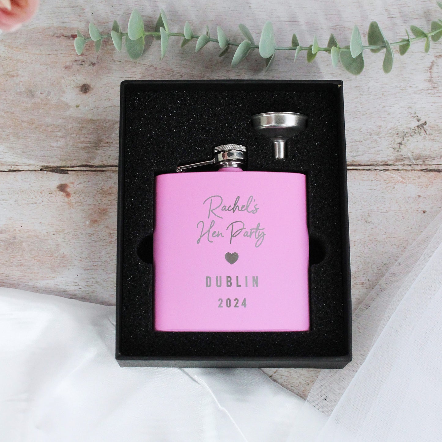 Personalised Pink 6oz Hen Party Hip Flask