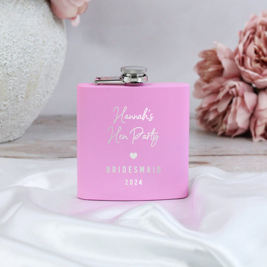 Personalised Pink 6oz Hen Party Hip Flask
