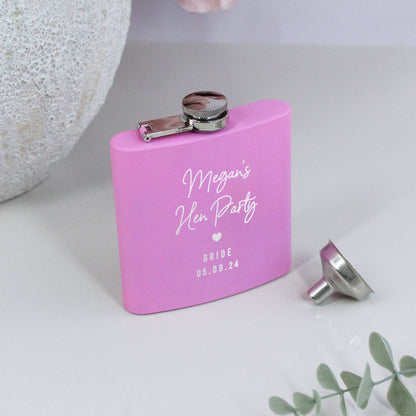 Personalised Pink 6oz Hen Party Hip Flask