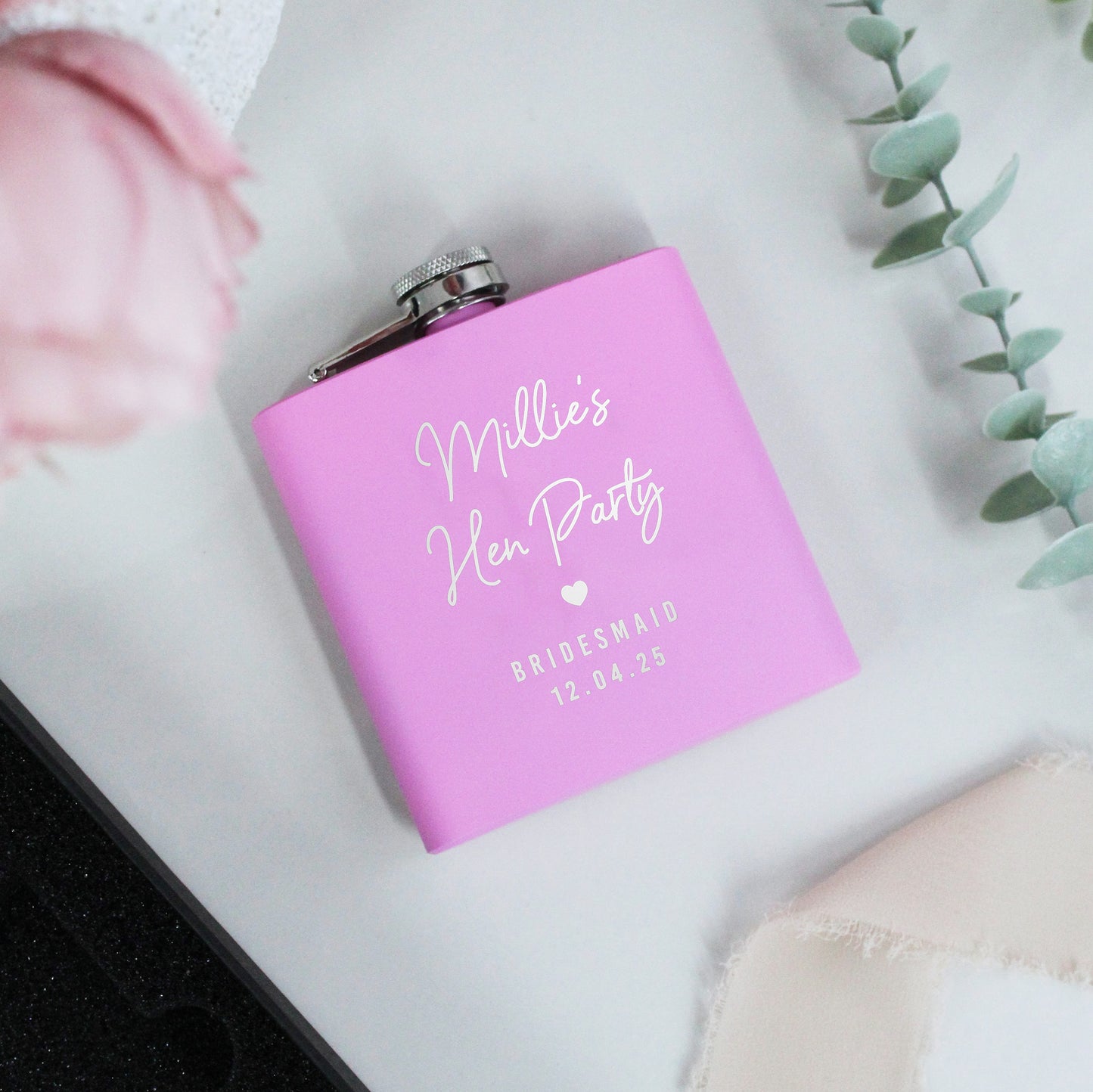 Personalised Pink 6oz Hen Party Hip Flask