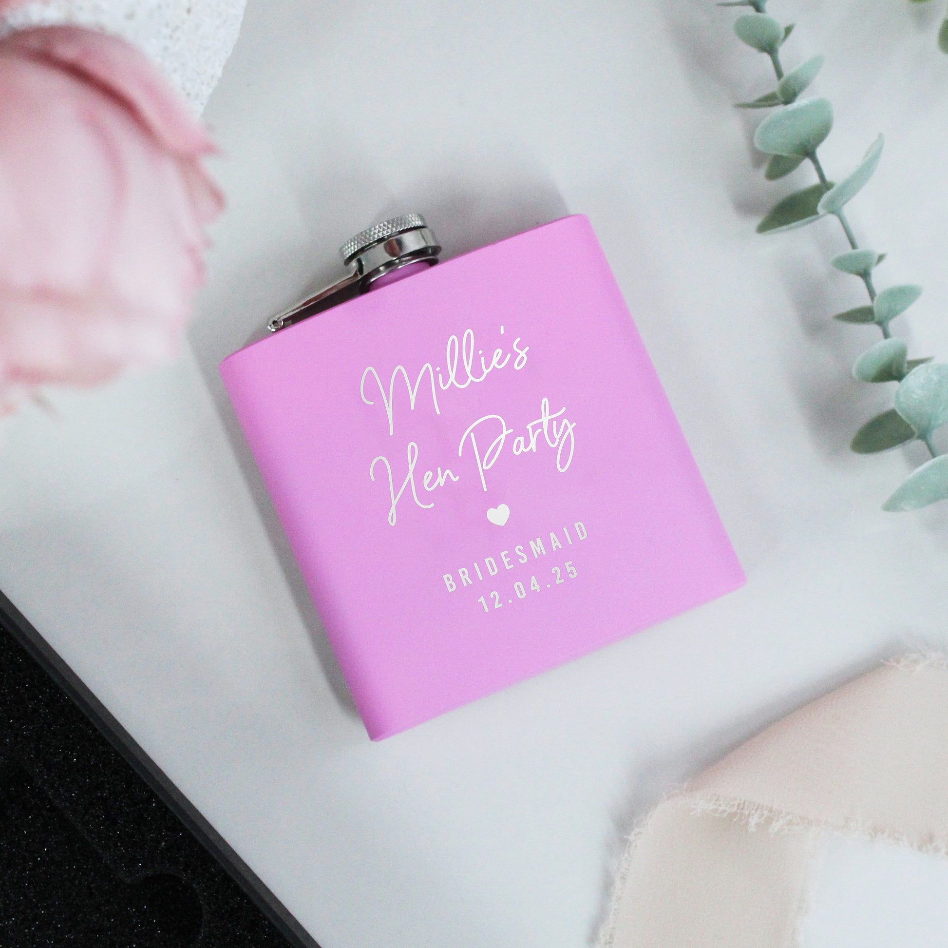Personalised Pink 6oz Hen Party Hip Flask