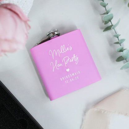 Personalised Pink 6oz Hen Party Hip Flask