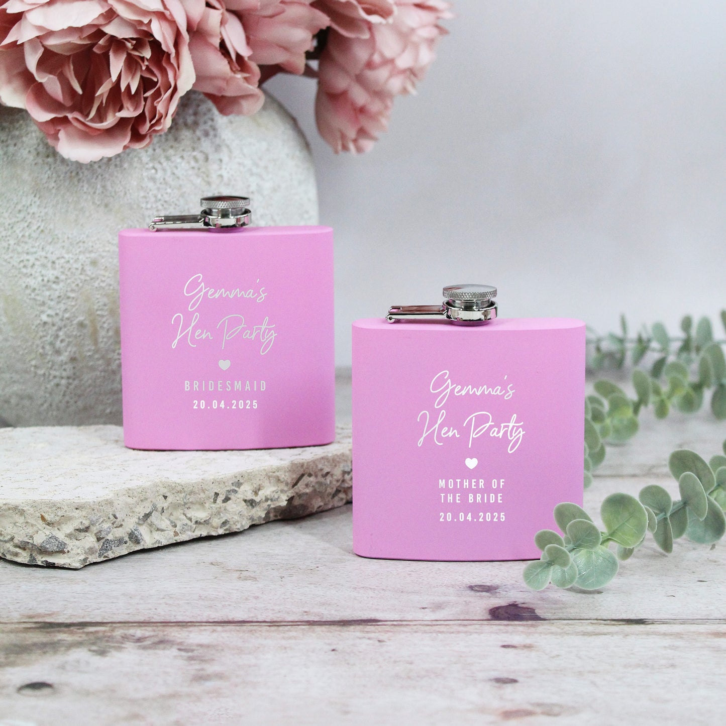Personalised Pink 6oz Hen Party Hip Flask