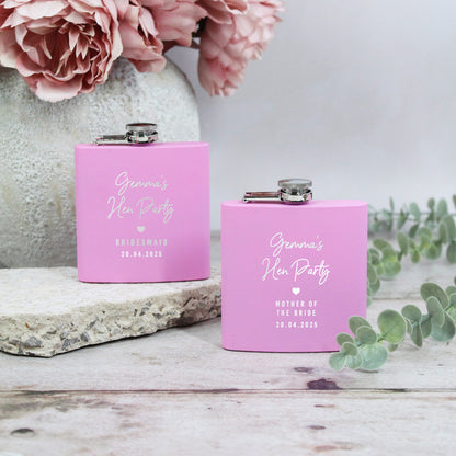 Personalised Pink 6oz Hen Party Hip Flask