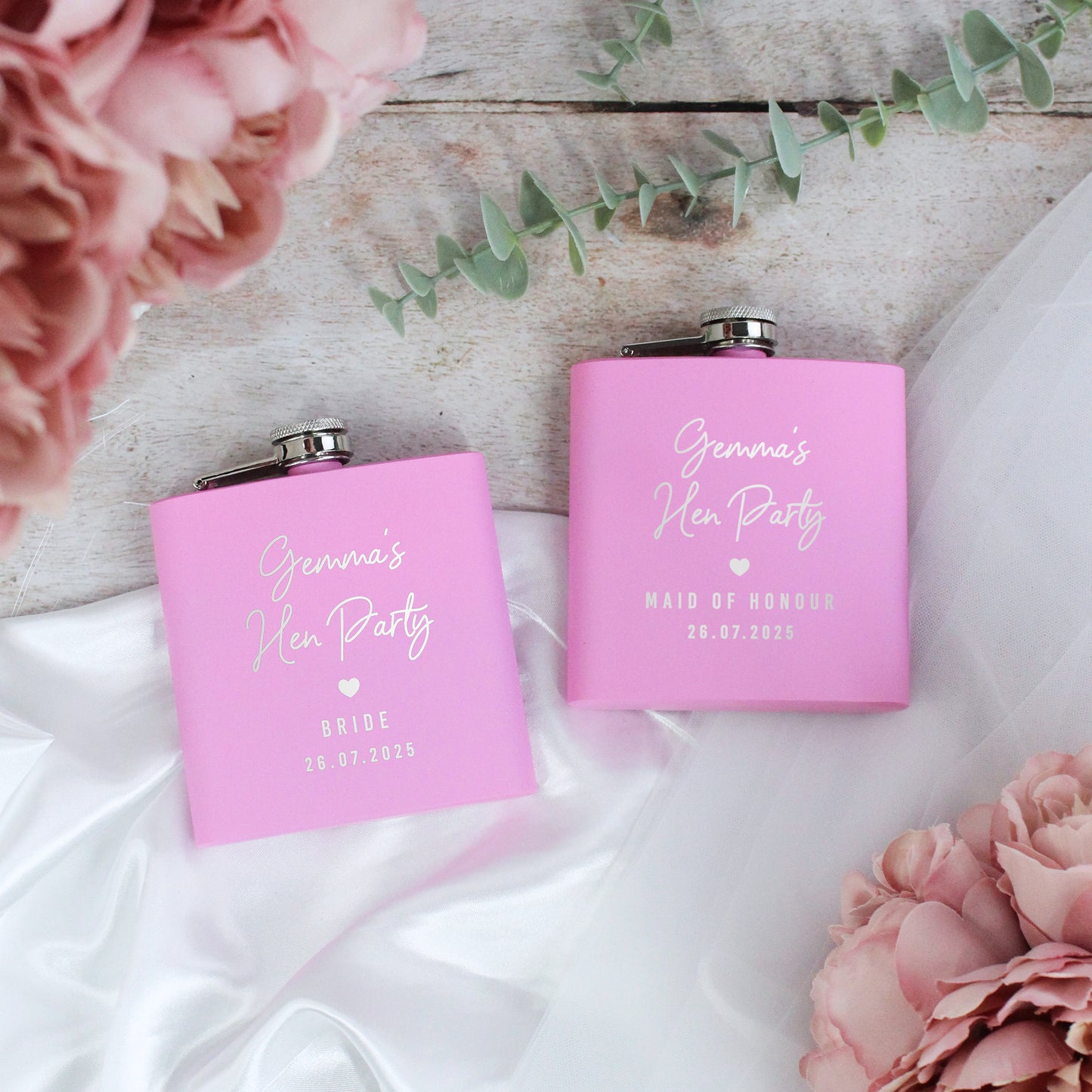 Personalised Pink 6oz Hen Party Hip Flask