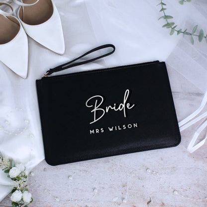 Personalised PU Leather Bride Clutch Bag with Married Name